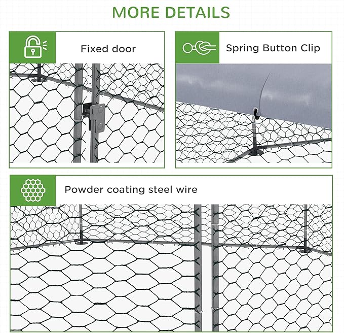 PawHut Large Chicken Coop Metal Chicken Run for Chickens with Waterproof and Anti-UV Cover, Polygon Shaped Walk in Fence Cage Hen House for Outdoor and Yard Farm Use, 1" Dia, 17.1' x 15.7' x 9'
