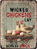 Wicked Chickens Lay Deviled Eggs Metal Signs Vintage Room Decor Aesthetic Wall Art Tin Sign Gift for Garage Bathroom Living Room Man Cave Bar 12X16Inch