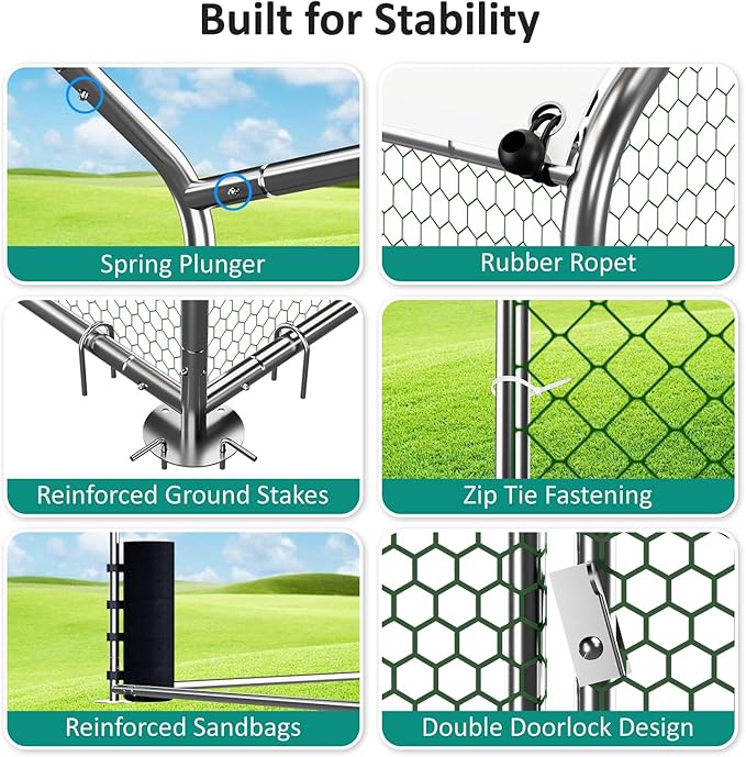 Large Metal Chicken Coop, Walk-in Chicken Run with Feeding Door, Security Lock and Cover, Outdoor Duck/Rabbit Cage Poultry Pen for Backyard, Farm, Yard (Silver - Dome Roof, 26.2 x 9.8 x 6.6 FT)