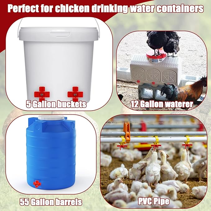 Chicken Water Nipples 40 Pack Automatic Poultry Nipples Horizontal Side Mount Nipples Drinker Non Leak Chicken Waterer for Bucket Chicken Feeders Chicken Coop Outdoor