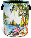 Hawaiian Beach Sea Turtle Laundry Basket Oxford Cloth Laundry Hamper With Handle Foldable Portable Clothes Storage Basket 18.9 X 16.5 In Storage Bag For Laundry Room/Bathroom/Bedroom/Dormitories