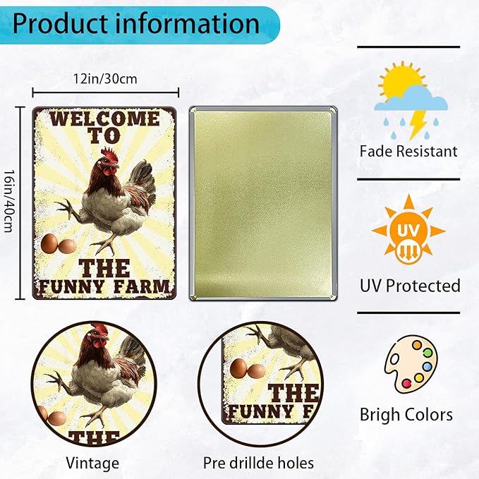 Funny Chicken Signs Welcome To Our Coop Chicken The Funny Farm Aluminium Sign Metal Chicken Signs Decor Home Ktichen Farm Are Wall 12x16 Inch Vintage Chicken Signs For Coop Metal Tin Poster