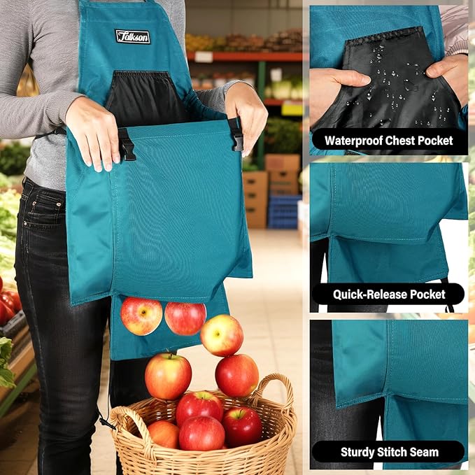 Gardening Apron, Garden Apron with Quick Release Pockets,Water Resistant Oxford with Adjustment Cross Strap,Farm Work