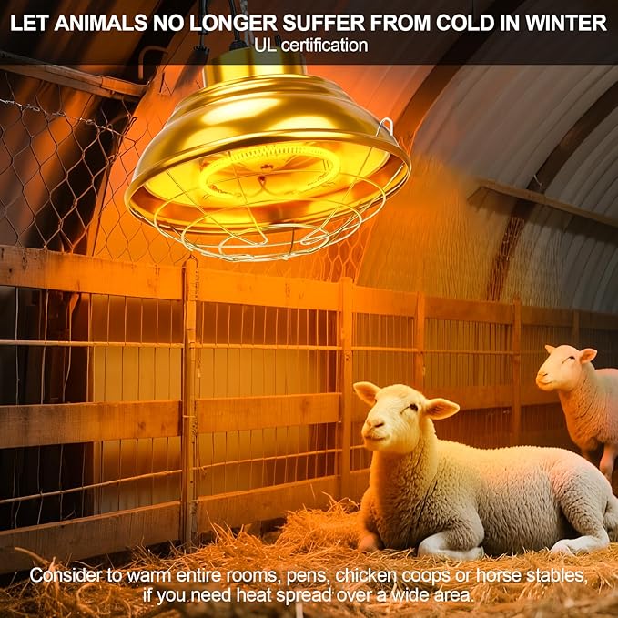 Heat Lamp for Chicken Coop, 400 Watts Carbon Fiber Chicken coop Heater, Adjust 2 Mode Temp&Hanging Height, Waterproof,Indoor & Outdoor Heater,For Cow,Sheep,Livestock (（round 600W)