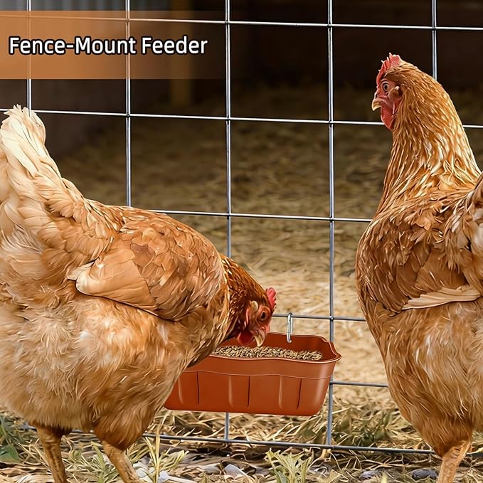 Hanging Chicken Feeders,Duck Feeder Waterer,Small Feed Trough 1.3 Quart 2 Pack,Hanging Fence Feed Trough for Poultry,Terracotta