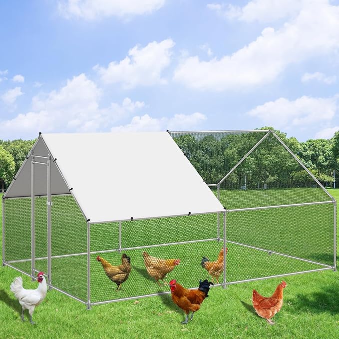 Large Metal Chicken Coop Walk-in Poultry Cage Hen Duck Run House with Waterproof & Anti-UV Cover Galvanized Rabbits Habitat Spire Shaped Cage for Outdoor Yard Farm Use