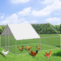 Large Metal Chicken Coop Walk-in Poultry Cage Hen Duck Run House with Waterproof & Anti-UV Cover Galvanized Rabbits Habitat Spire Shaped Cage for Outdoor Yard Farm Use