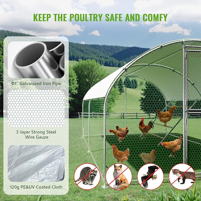Large Metal Chicken Coop, 10x13x6.5FT Chicken Runs for Yard with Cover and Roosting Perch, Split Doors Walk in Chicken Coop