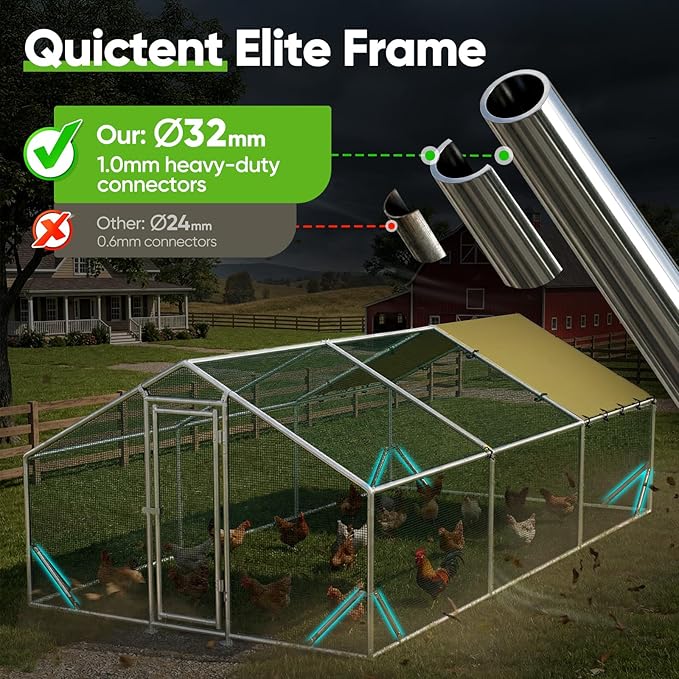 Quictent Premium Large Metal Chicken Coop Run Upgraded with Reinforced Hardware Cloth & 1.26" Galvanized Metal Tube, Walk-in Poultry Cage for Outdoor Yard Farm, Waterproof Cover, 19.7x9.8x6.6FT