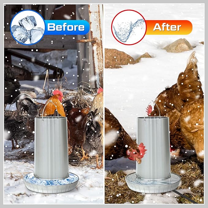 Hortsun Chicken Water Heater for Winter, Poultry Water Heater Base 120v 35w Silicone Heated Pad Chicken Waterer Heated Coop for Metal Bucket Stock Tank with 47.24 Inches Cord(Black)