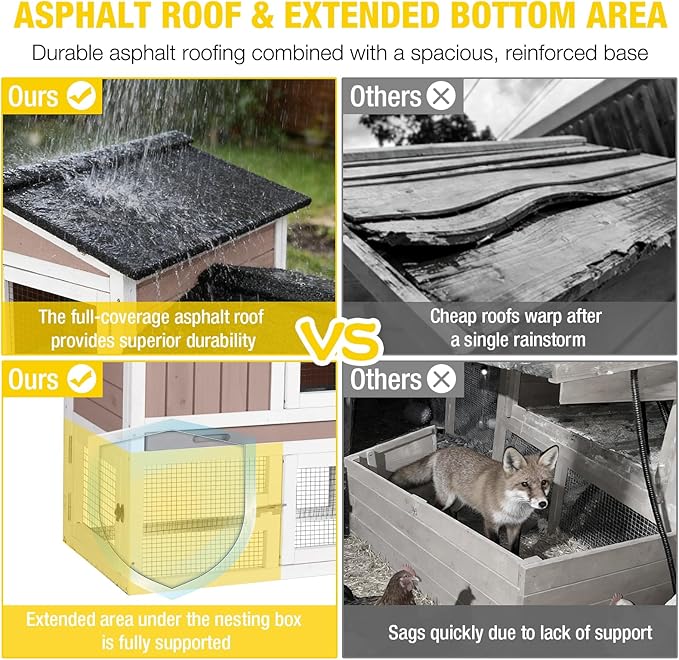 Aivituvin Chicken Coop for 2 Chickens, Outdoor Wooden Rabbit Hutch Hen House Poultry Quail Cage with Weatherproof Asphalt Roof, Leakproof Pull-Out Tray for 2 Rabbits or Small Animals