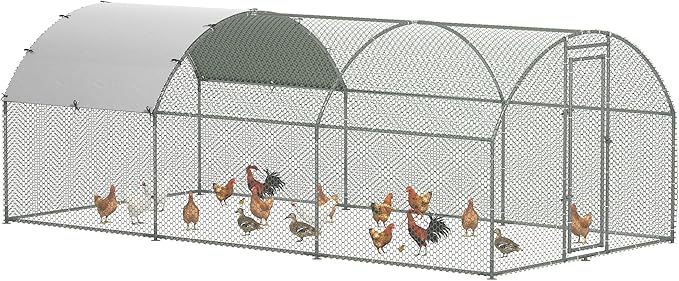 PawHut Large Chicken Coop Metal Chicken Run with Waterproof and Anti-UV Cover, Dome Shaped Walk in Fence Cage Hen House for Outdoor and Yard Farm Use, 1" Tube Diameter, 9.2' x 18.7' x 6.5'