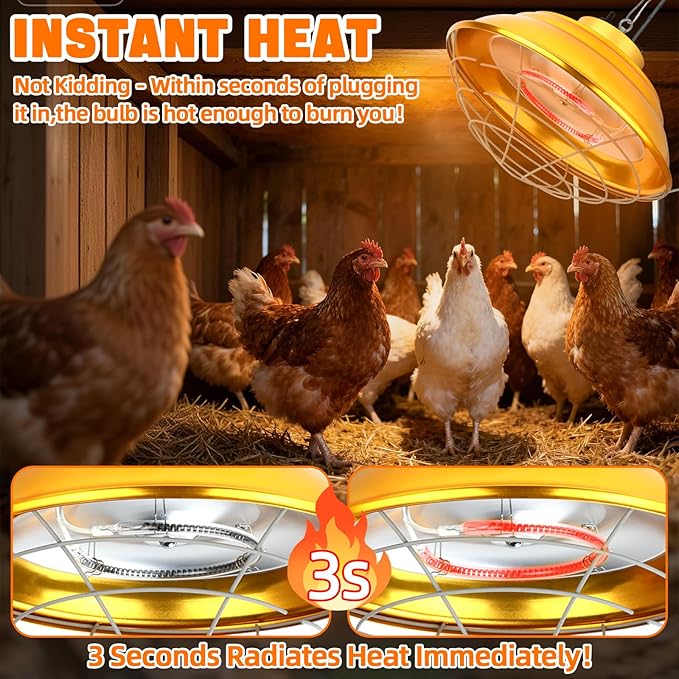 FHTONGE Waterproof Explosionproof Chicken Coop Heater Lamp, 300W/600W Adjustable Hanging Aluminum Livestock Heat Lamp, Halogen Heated Light for Reptile Poultry Brooder Outdoor Rabbit Dog Whelping Box