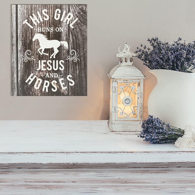 JennyGems This Girl Runs on Jesus and Horses Wooden Sign, Country Girl Gift and Decor, Horse Decorations, Made in USA