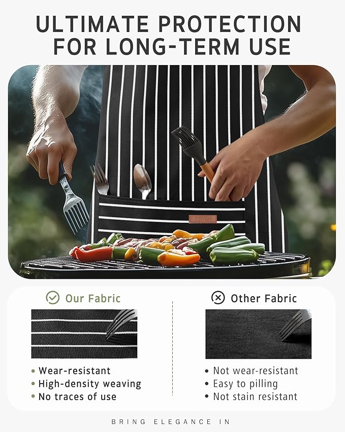 Syntus Adjustable Bib Apron with 2 Pockets Cooking Kitchen Aprons for Women Men Chef