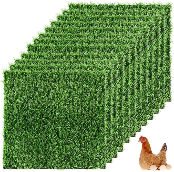Homaisson 12Pack Chicken Nesting Pads, 12”x12” Nesting Box Pads Artificial Grass Washable Chicken Coop Bedding Laying Rug Fake Turf Mats Grass Carpet Garden Lawn for Hen Small Pets
