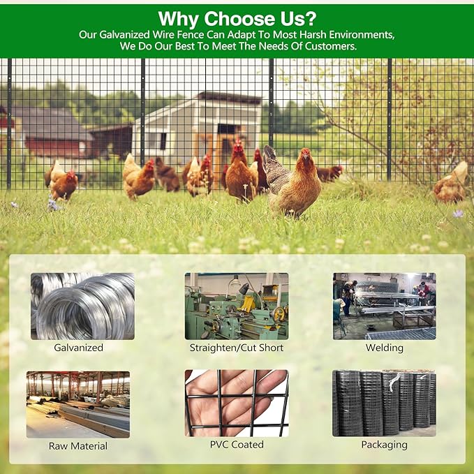 Wire Fence, 48 in(H) X 50 ft(L) PVC Coated Welded Wire Fencing 2" X 2" 16GA Garden Border Vinyl Metal Chicken Wire Fencing Mesh Roll for Yard Vegetable Plant Protection Poultry Netting Black