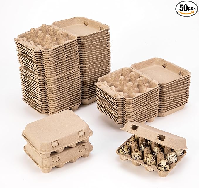 CINPIUK 50 Pack Quail Egg Cartons, 3x4 Style Paper Pulp Quail Egg Trays, Sturdy & Reusable Quail Egg Holder 12 Count Dozen Quail Egg Storage Tray for Farmers, Home Use & Transport
