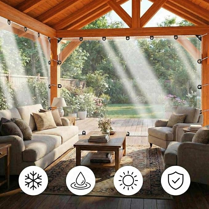Clear Tarp Heavy Duty Waterproof 10x 12ft, Transparent Vinyl Tarpaulin with Reinforced Grommets, Rainproof Cover for Greenhouse, Heat-Sealed Edges, Plant Protection, Chicken Coop, and Outdoor Garden