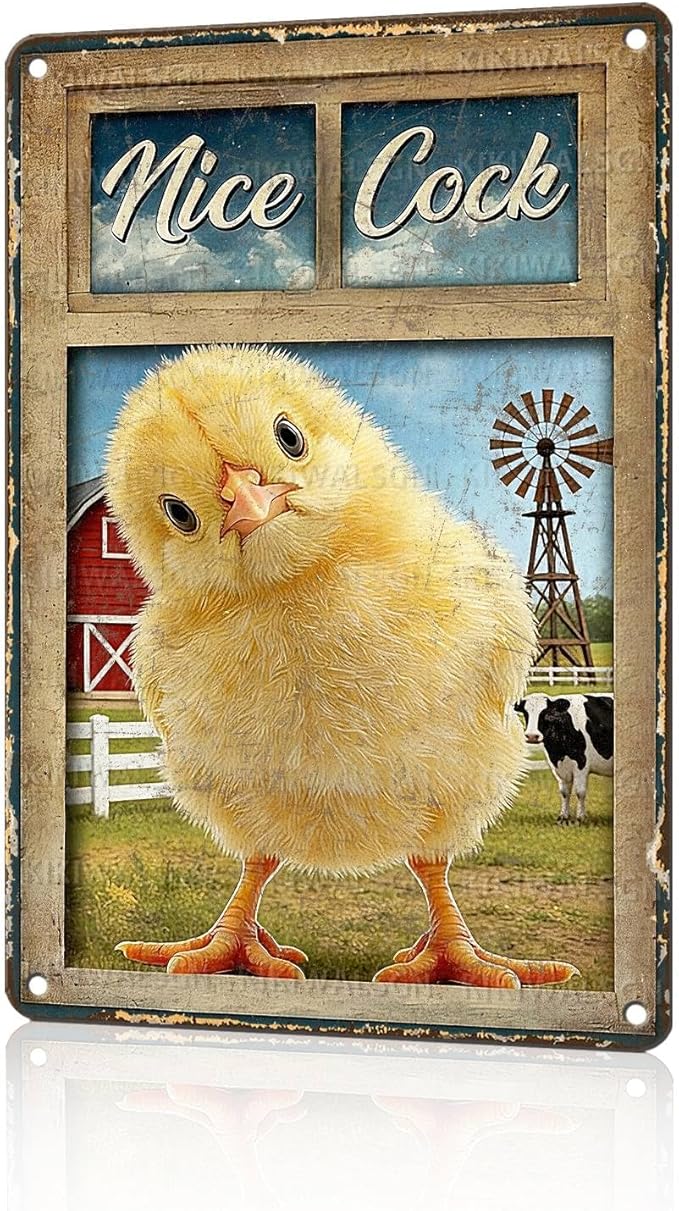 Funny Chicken Metal Signs Coop Decor Nice Cock Tin Signs Vintage Farmhouse Poster Rustic Wall Decor For Home Outdoor Farm Poultry House Cafe Bathroom Restroom Washroom Toilet 12 * 8 In