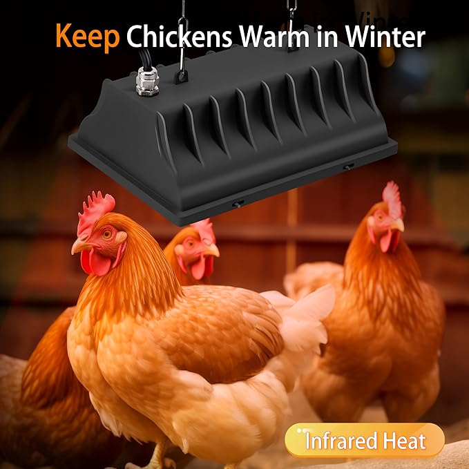Heat Lamp for Chickens, 250W Chicken Heat Lamp, Brooder Heater for Chicks, Hanging Light Heated Adjustable Temp & Height, with Anti-Fall Aluminum Alloy Lamp Shade, for Chick, Ducks, Poultry (black)