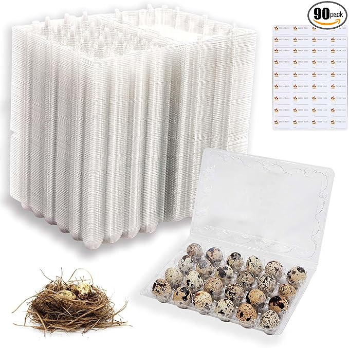90 Packs Quail Egg Cartons, Quail Egg Cartons Cheap Bulk 24 Count Clear Plastic Quail Egg Containers for Farm, Reusable Quail Egg Tray Holder for Family Refrigerator Storage, Market