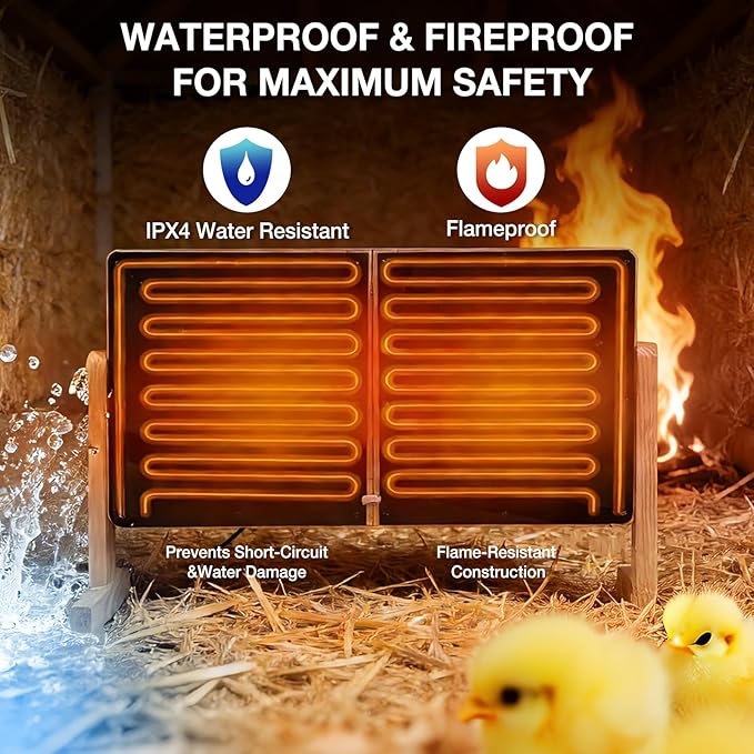 Foldable Chicken Coop Heater, 120W Waterproof Radiant Heater with Dual Plates, Adjustable Temp 70–190℉ for Winter Chicks