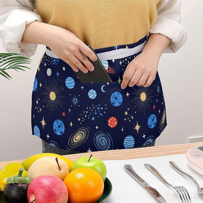 Half Apron with 3 Pockets Chef Cooking Kitchen Restaurant Aprons for Women Men