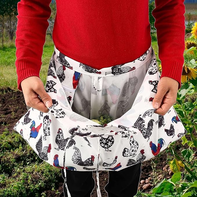 Garden Harvesting Apron - Fruit Picking Apron Bag for Gardeners, Hands Free Foraging Bag for Gathering Vegetables, Fruit, Berry, Eggs. White