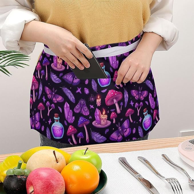 Server Apron with 3 Pockets Waist Waiter Waitress Half Apron Short Aprons