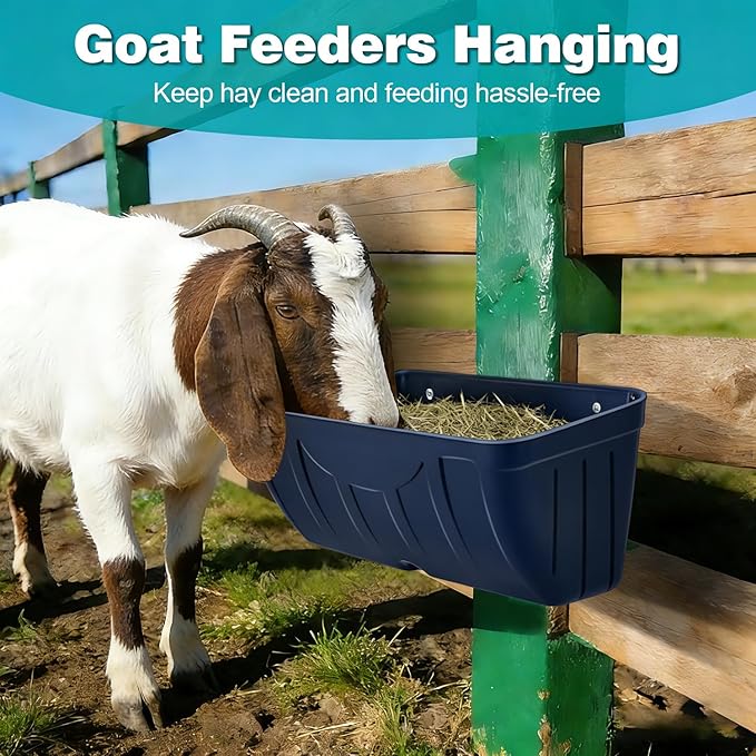 Chicken Feeder,Hanging Goat Feeders,Hanging Poultry Feeder for Sheep, Duck and Dog, Fence Feeder Trough Livestock Feeding Container, Chicken Coop Accessories, 2 Pack Blue Chicken Feeder Waterer