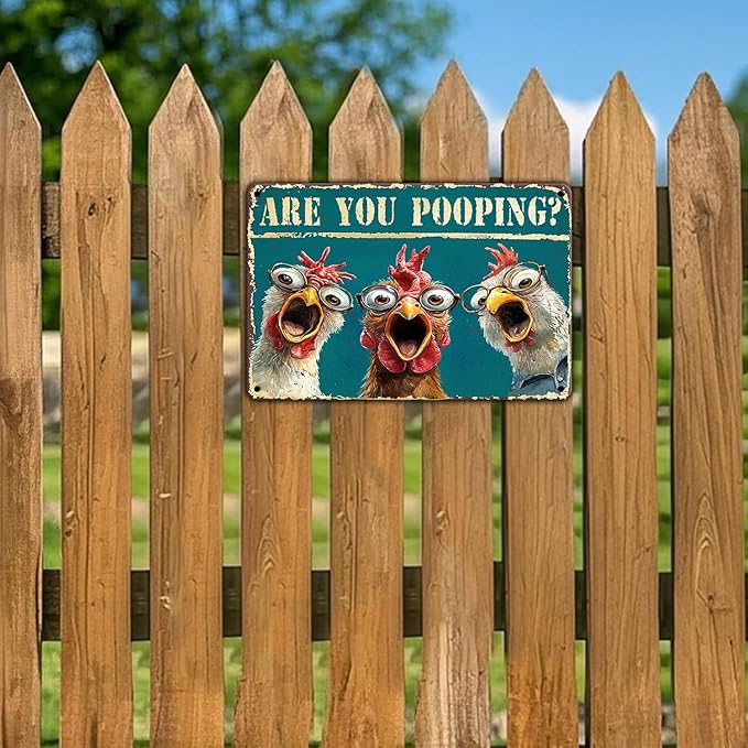 Chicken Metal Signs Funny Are You Pooping Chicken Wall Decor For Home Toilet Art Humorous Bathroom 12x8 Inch