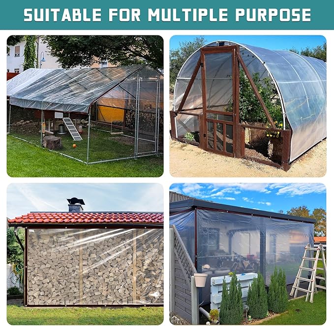Clear Tarp Heavy Duty Waterproof - with Grommets Tarps, 7X9 Clear Vinyl Patio Enclosure Tarpaulin for Porch Cover Chicken Coop Covers for Winter Transparent Lonas