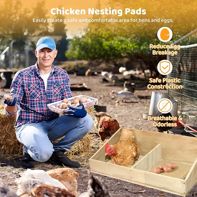 8 Pack Chicken Nesting Pads, Washable Nesting Box Liners for Chicken Coop, Reusable Plastic Nest Box Pads with 4 Pcs Fake Wooden Eggs, Chicken Laying Mats, 12×12×0.8 inch