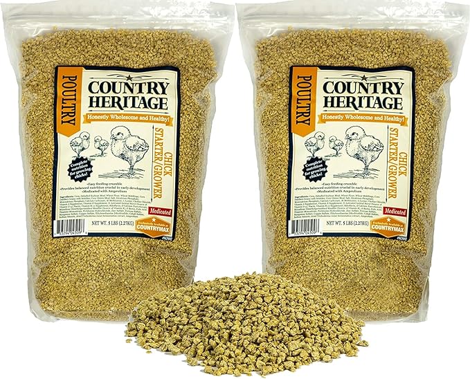 Country Heritage Medicated Chick Starter Grower Feed 10lbs - Complete Nutrition Crumble for Baby Chicks 0-8 Weeks, 18% Protein