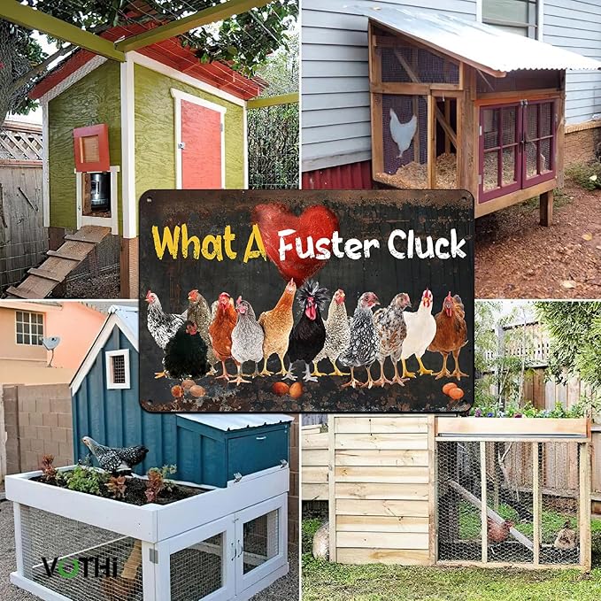 Funny Chicken Vintage Signs,What A Fuster Cluck, Chicken Lover,for Farmhouse Farm Yard Fence Home Kitchen Gardening Outdoor Decor 8x12 Inch