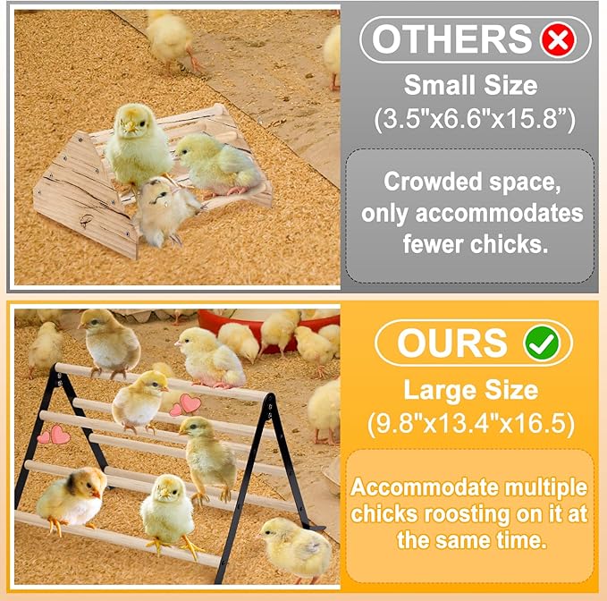 16.5" Lx13.4 Wx9.8 H Large Metal Stable Chick Perch - Wooden Baby Chicks Roosting Bars, Easy to Assemble & Clean Stand Ladder Fun Toys for Coop Accessories