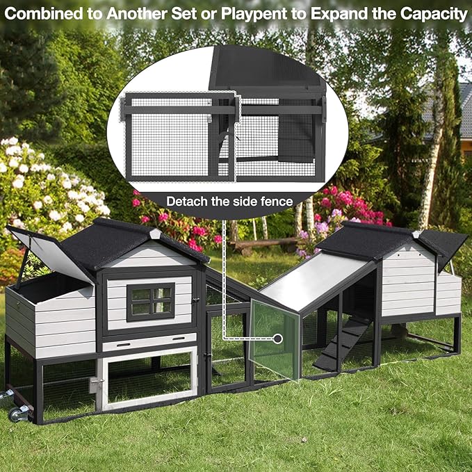 Mobile Chicken Coop with Wheels, Outdoor Hen House with Leak-Proof Tray, UV-Resistant Roof & Nesting Box for Chickens, Ducks, Rabbits (Black)