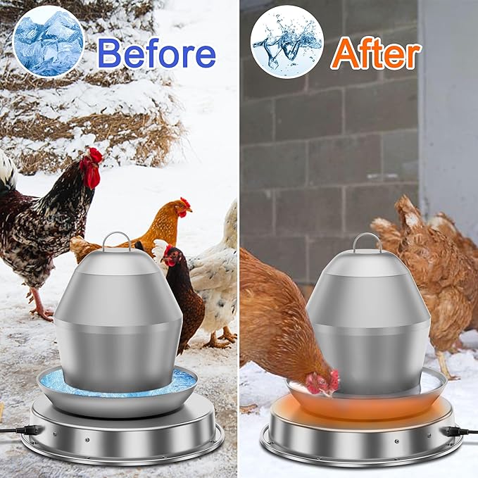 11in Chicken Water Heater for Drinker, 110W Poultry Waterer Heated Base for Metal Drinking Fountains