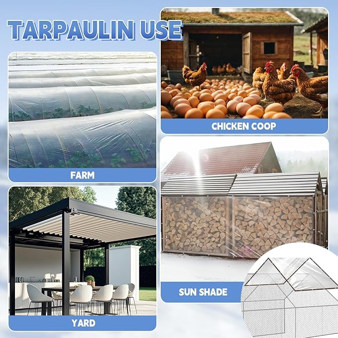 Multipurpose Reinforced Chicken House Tarp Thermal Insulation Cover with Fastening Rope for Garden Use Reinforced Edges Coops Tarp