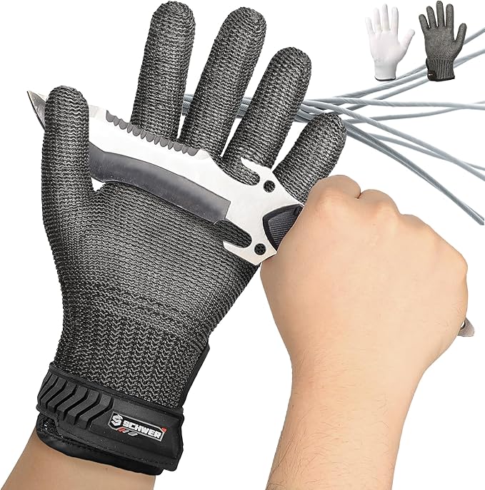 Schwer Ultimate Cut Resistant Gloves Beyond ANSI A9, Reinforced Stainless Steel Glove, Food Grade Mesh Metal Gloves for Butcher Meat Cutting, Oyster Shucking, Mandoline, PR1708 (XL, 1 PCS)