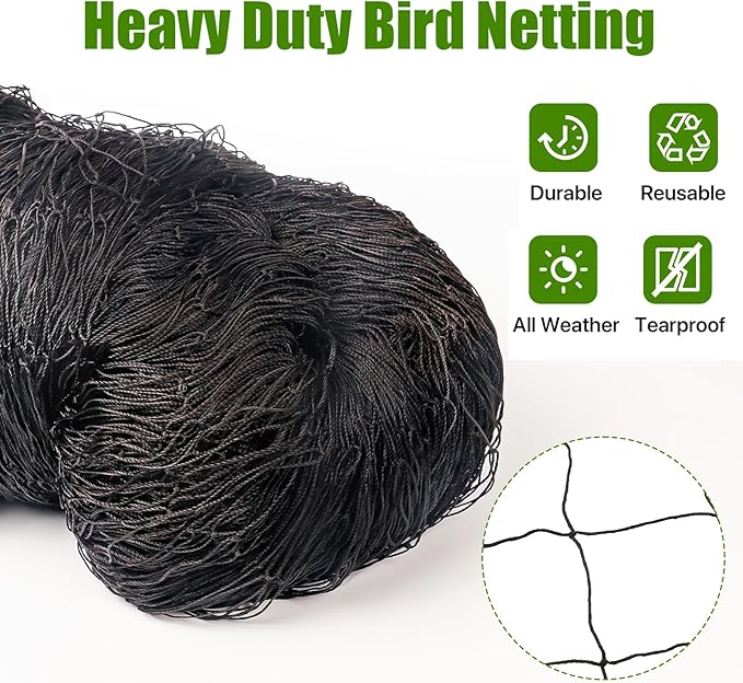 CITOOTY Bird Netting for Chicken Coop Run, 25x50 Ft Heavy Duty Poultry Netting with 2.4" Mesh, UV Resistant Black Net Garden Netting for Fruit Trees, Vegetable Plants, and Yard Protection