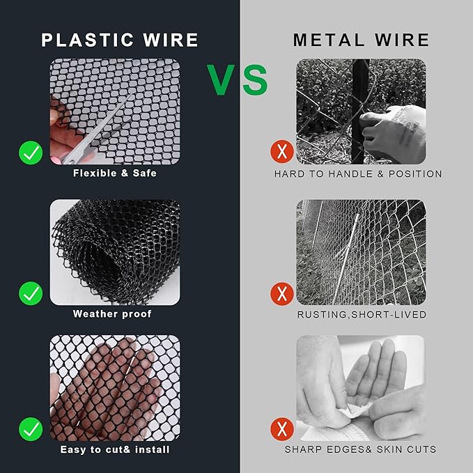 15.7IN x 11FT Black Chicken Wire mesh,Comes with 20 Twist Ties and Gloves,Plastic Chicken Wire Fencing,Poultry Netting,Poultry Fence,Chicken Wire for Crafts,Plastic Garden Fencing,Floral Chicken Wire