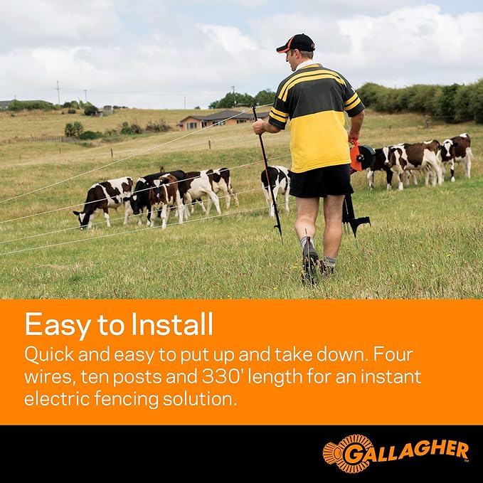 Gallagher Smart Fence 2 | Portable Electric Fence for Livestock Containment | Quick Install Temporary Field Fencing | 328ft of 4-Strand Electric Fencing with Built-in Posts and Reels