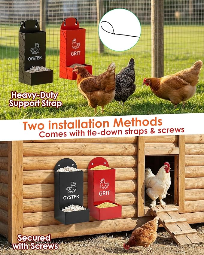 Chicken Oyster Shell Feeder, 2 Pcs Metal Chicken Feeder Kit, Chicken Coop Accessories, Includes Feeding Spoon & Brush