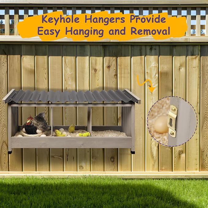 Chicken Nesting Box, Wall-Mounted Wooden Chicken Coop Accessories with PVC Roofing, 3 Compartments for Hens & Ducks Outdoor or Indoor Use