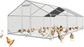 Aoxun Large Metal Chicken Coop, Outdoor Chicken Runs for Yard with Cover, Spire Roof Hen House Enclosure with Security Lock, Walk-in Cage Peak Hen House for Yard Farm (10x20x6.4 FT)