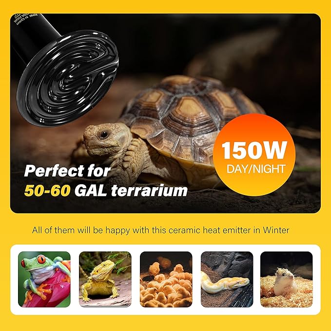 Simple Deluxe 150W Ceramic Reptile Heat Lamp Bulb & 150W Clamp Light with 8.5" Aluminum Reflector Combo for Amphibian Pets, 2-Pack