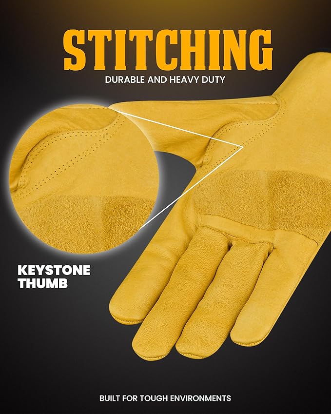 6 Pair Heavy Duty Leather Work Gloves for Men & Women – Adjustable Strap Cowhide Construction & Yard Leather Gloves – Puncture Resistant Safety Gloves for Landscaping & Outdoor Use (L)
