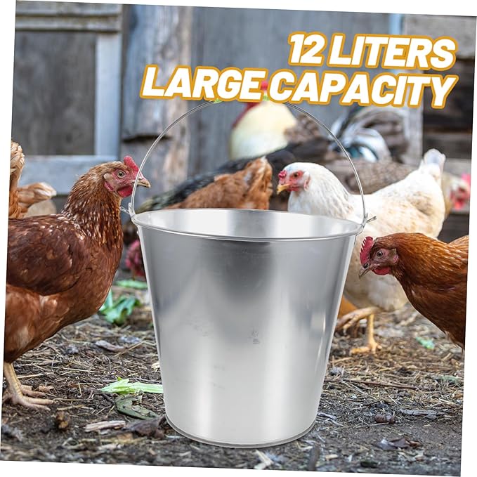 Sosoport Metal Waste Container for Poultry Feeding Iron Storage Bucket Handle for Kitchen Waste Collection for Chickens Multi-Purpose Sustainable Living